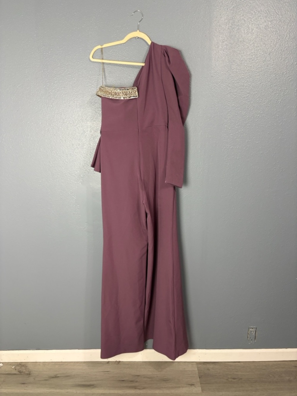 Dekolte One-Shoulder Mauve Jumpsuit with Beaded Trim